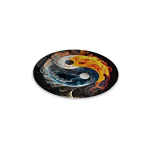 Ying Yang Yuvarlak Cam Tablo | Hediyelik, Dekoratif, Ofis, Mutfak