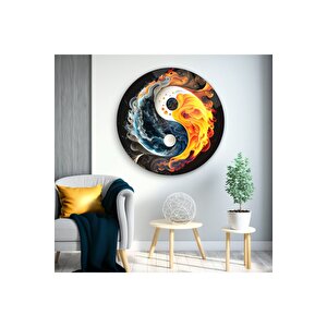 Ying Yang Yuvarlak Cam Tablo | Hediyelik, Dekoratif, Ofis, Mutfak