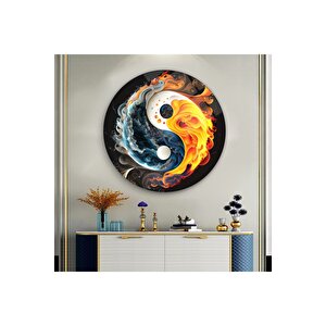 Ying Yang Yuvarlak Cam Tablo | Hediyelik, Dekoratif, Ofis, Mutfak