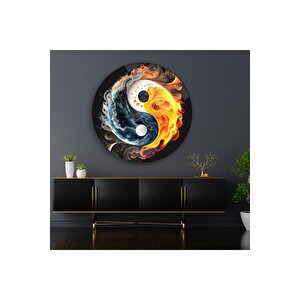 Ying Yang Yuvarlak Cam Tablo | Hediyelik, Dekoratif, Ofis, Mutfak