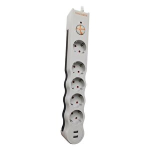 Tsk5015 Powersurge Beyaz Beşli 2 Usb Girişli Akım Korumalı Priz