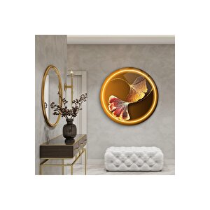 Gold Yaprak Yuvarlak Cam Tablo | Hediyelik, Dekoratif, Ofis, Mutfak