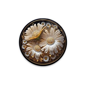 Papatya Yuvarlak Cam Tablo | Hediyelik, Dekoratif, Ofis, Mutfak 60x60 cm