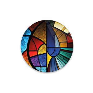 Soyut Vitray Yuvarlak Cam Tablo | Hediyelik, Dekoratif, Ofis, Mutfak 60x60 cm