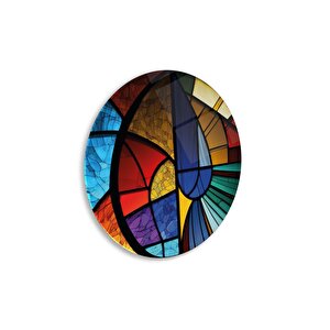 Soyut Vitray Yuvarlak Cam Tablo | Hediyelik, Dekoratif, Ofis, Mutfak 60x60 cm