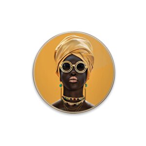 Afrikalı Kadın Yuvarlak Cam Tablo | Hediyelik, Dekoratif, Ofis, Mutfak 60x60 cm