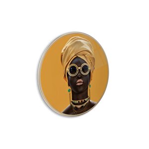 Afrikalı Kadın Yuvarlak Cam Tablo | Hediyelik, Dekoratif, Ofis, Mutfak 60x60 cm