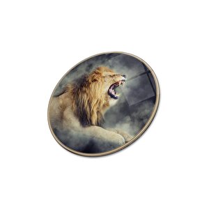 Aslan Yuvarlak Cam Tablo | Hediyelik, Dekoratif, Ofis, Mutfak 80x80 cm