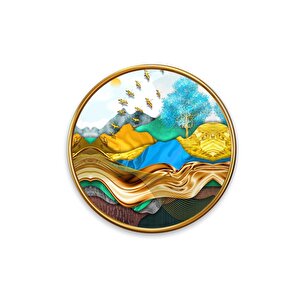 Gold Desenler Yuvarlak Cam Tablo | Hediyelik, Dekoratif, Ofis, Mutfak 80x80 cm