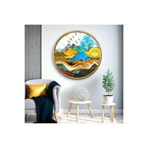 Gold Desenler Yuvarlak Cam Tablo | Hediyelik, Dekoratif, Ofis, Mutfak