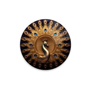 Tavus Kuşu Yuvarlak Cam Tablo | Hediyelik, Dekoratif, Ofis, Mutfak 60x60 cm