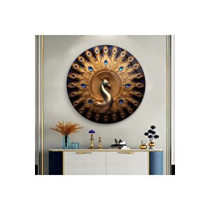 Tavus Kuşu Yuvarlak Cam Tablo | Hediyelik, Dekoratif, Ofis, Mutfak 80x80 cm