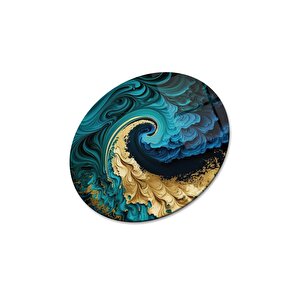 Soyut Yuvarlak Cam Tablo | Hediyelik, Dekoratif, Ofis, Mutfak 30x30 cm
