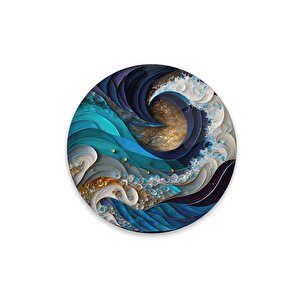 Soyut Yuvarlak Cam Tablo | Hediyelik, Dekoratif, Ofis, Mutfak 60x60 cm
