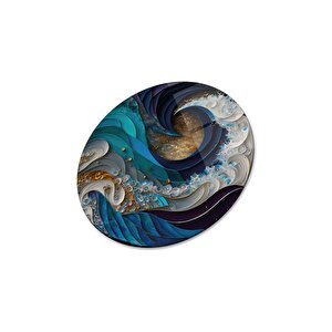 Soyut Yuvarlak Cam Tablo | Hediyelik, Dekoratif, Ofis, Mutfak 50x50 cm