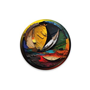 Renkli Soyut Yuvarlak Cam Tablo | Hediyelik, Dekoratif, Ofis, Mutfak 60x60 cm