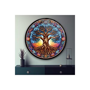 Hayat Ağacı Yuvarlak Cam Tablo | Hediyelik, Dekoratif, Ofis, Mutfak 60x60 cm