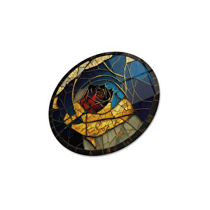 Gül Vitray Yuvarlak Cam Tablo | Hediyelik, Dekoratif, Ofis, Mutfak 60x60 cm