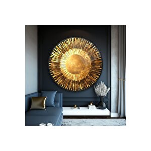 Gold Soyut Yuvarlak Cam Tablo | Hediyelik, Dekoratif, Ofis, Mutfak