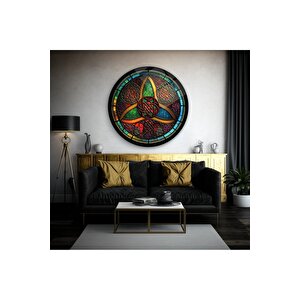 Soyut Vitray Yuvarlak Cam Tablo | Hediyelik, Dekoratif, Ofis, Mutfak