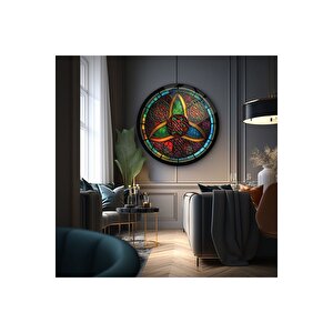Soyut Vitray Yuvarlak Cam Tablo | Hediyelik, Dekoratif, Ofis, Mutfak