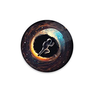 Astronot Yuvarlak Cam Tablo | Hediyelik, Dekoratif, Ofis, Mutfak
