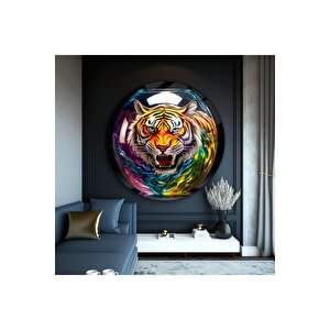 Kaplan Yuvarlak Cam Tablo | Hediyelik, Dekoratif, Ofis, Mutfak 60x60 cm