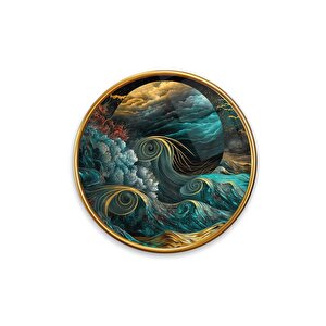 Dalga Yuvarlak Cam Tablo | Hediyelik, Dekoratif, Ofis, Mutfak 80x80 cm