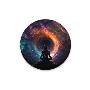 Meditasyon Adam Yuvarlak Cam Tablo | Hediyelik, Dekoratif, Ofis, Mutfak 80x80 cm