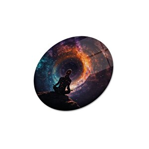 Meditasyon Adam Yuvarlak Cam Tablo | Hediyelik, Dekoratif, Ofis, Mutfak 80x80 cm
