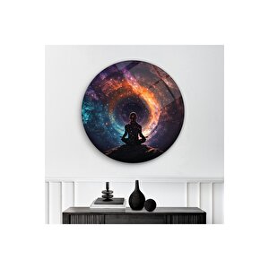 Meditasyon Adam Yuvarlak Cam Tablo | Hediyelik, Dekoratif, Ofis, Mutfak