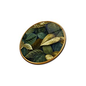 Yapraklar Yuvarlak Cam Tablo | Hediyelik, Dekoratif, Ofis, Mutfak 80x80 cm
