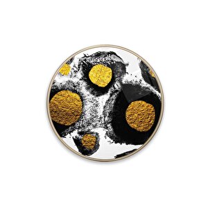 Gold Halkalar Yuvarlak Cam Tablo | Hediyelik, Dekoratif, Ofis, Mutfak 80x80 cm