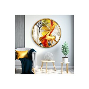 Gold Geyik Yuvarlak Cam Tablo | Hediyelik, Dekoratif, Ofis, Mutfak