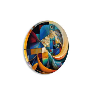 Renkli Soyut Yuvarlak Cam Tablo | Hediyelik, Dekoratif, Ofis, Mutfak 60x60 cm