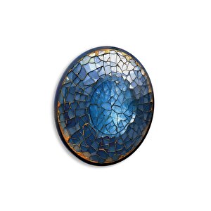 Soyut Mavi Yuvarlak Cam Tablo | Hediyelik, Dekoratif, Ofis, Mutfak 60x60 cm