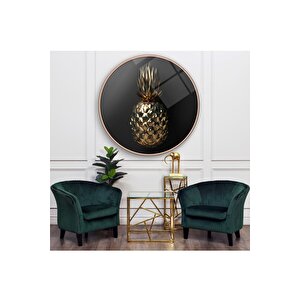 Ananas Yuvarlak Cam Tablo | Hediyelik, Dekoratif, Ofis, Mutfak
