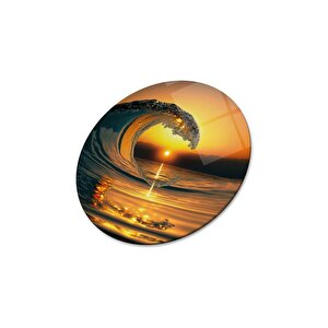 Dalga Yuvarlak Cam Tablo | Hediyelik, Dekoratif, Ofis, Mutfak 30x30 cm