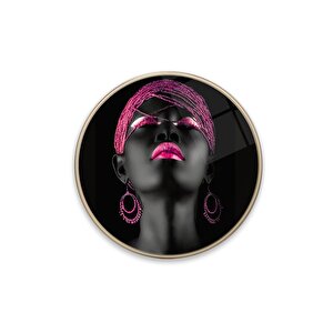 Afrikalı Kadın Yuvarlak Cam Tablo | Hediyelik, Dekoratif, Ofis, Mutfak 80x80 cm