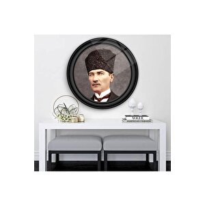 Atatürk Yuvarlak Cam Tablo | Hediyelik, Dekoratif, Ofis, Mutfak
