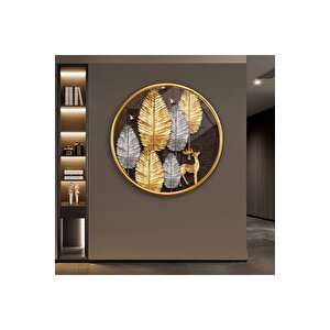 Gold Yapraklar Yuvarlak Cam Tablo | Hediyelik, Dekoratif, Ofis, Mutfak