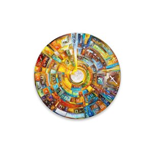 Soyut Semboller Yuvarlak Cam Tablo | Hediyelik, Dekoratif, Ofis, Mutfak 60x60 cm