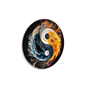 Ying Yang Yuvarlak Cam Tablo | Hediyelik, Dekoratif, Ofis, Mutfak 60x60 cm