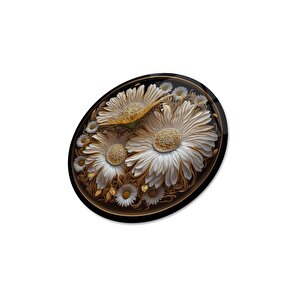 Papatya Yuvarlak Cam Tablo | Hediyelik, Dekoratif, Ofis, Mutfak 30x30 cm