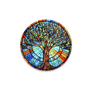 Hayat Ağacı Yuvarlak Cam Tablo | Hediyelik, Dekoratif, Ofis, Mutfak 30x30 cm
