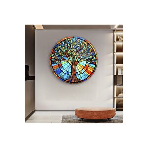Hayat Ağacı Yuvarlak Cam Tablo | Hediyelik, Dekoratif, Ofis, Mutfak 30x30 cm