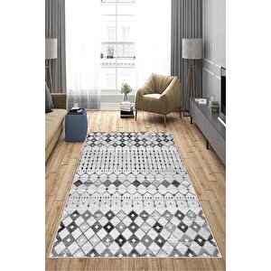 Makinede Yıkanabilir Leke Tutmaz  gri Deko Deri Kaymaz Taban İskandinav Salon Saçaksız Halı A154 180x280 cm
