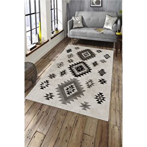 Makinede Yıkanabilir Leke Tutmaz  bej-gri Deko Deri Kaymaz Taban Modern Salon Saçaksız Halı A134 200x300 cm