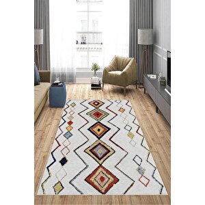 Makinede Yıkanabilir Leke Tutmaz  multi Deko Deri Kaymaz Taban Etnik Salon Saçaksız Halı A291