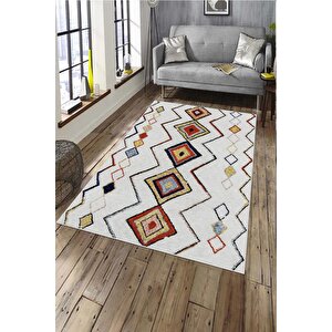 Makinede Yıkanabilir Leke Tutmaz  multi Deko Deri Kaymaz Taban Etnik Salon Saçaksız Halı A291 160x230 cm